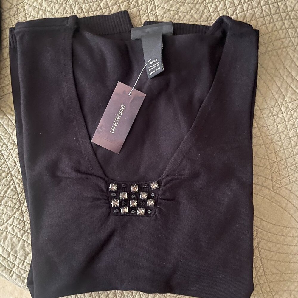 NEW - Lane Bryant Knit Embellished Sweater, Black, Size 18/20
